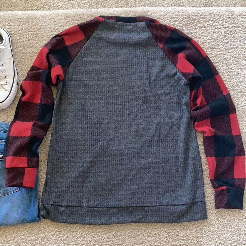 Black, Red, Grey Buffalo Plaid Long Sleeve Tunic Top - Picture 12 of 13